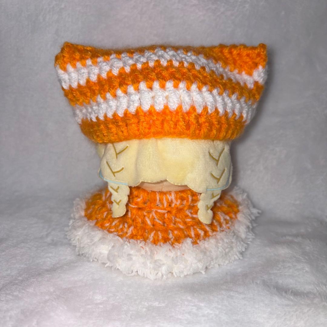 ちびぐるみ 編み物 ぬい服 猫耳ニット帽 ケープ セット【オレンジ 橙