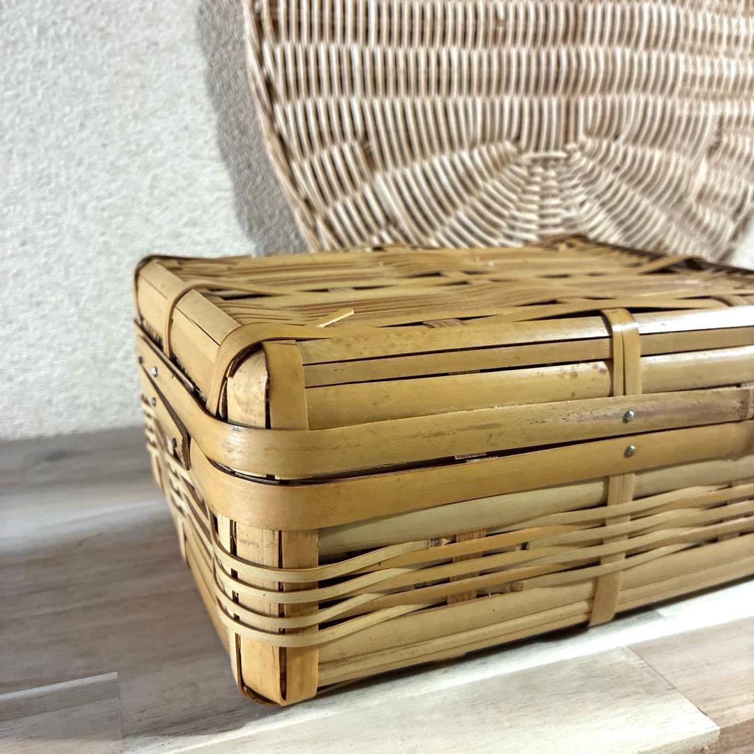 竹　御用カゴ　市場カゴ　ピクニックバスケ& お弁当箱　2点セット売り