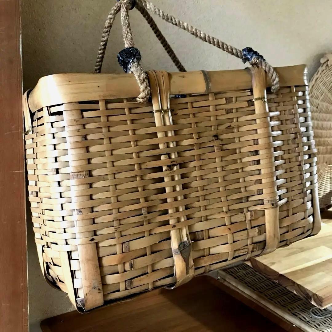 竹　御用カゴ　市場カゴ　ピクニックバスケ& お弁当箱　2点セット売り