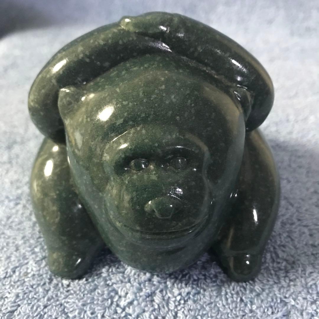 #130 天然緑御影石製猿