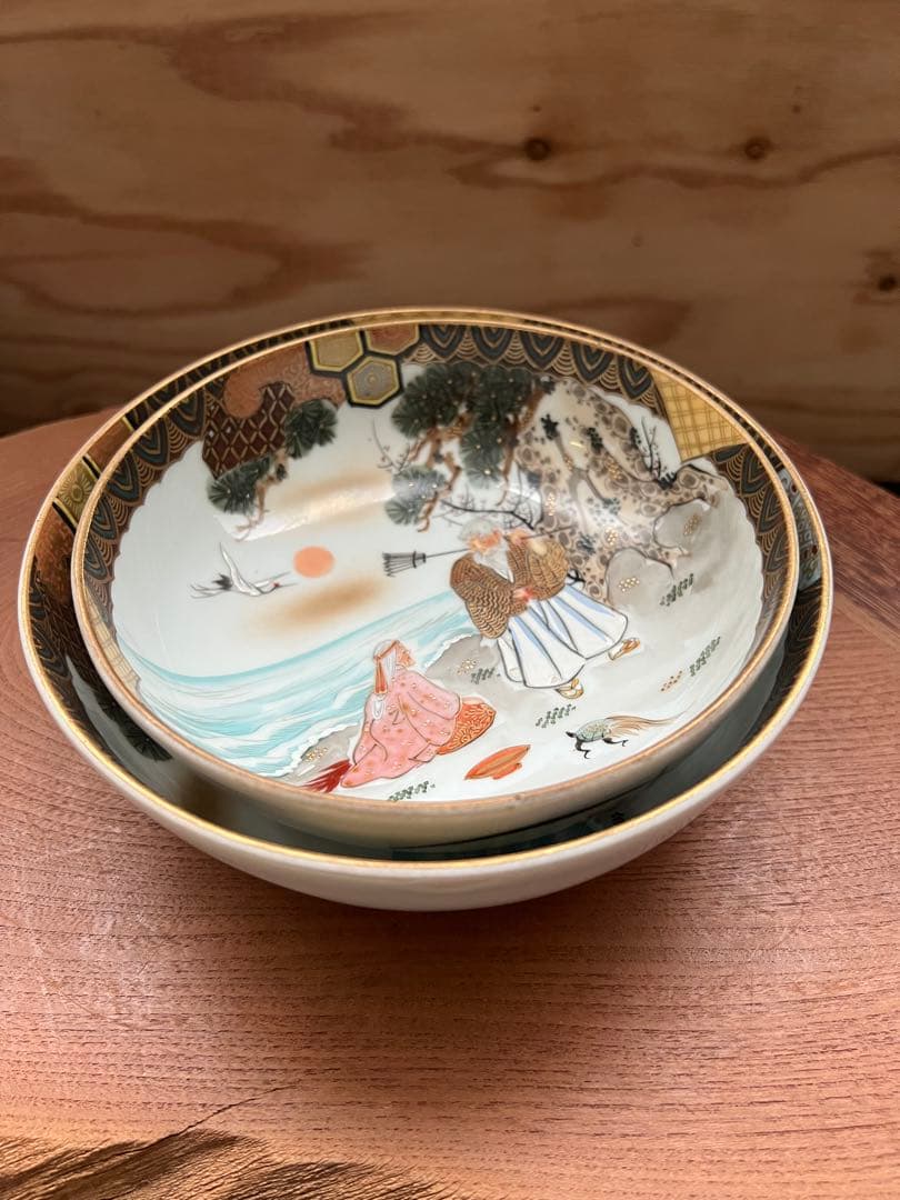 九谷焼き 松の木と鶴と亀 縁起物 骨董品 古美術