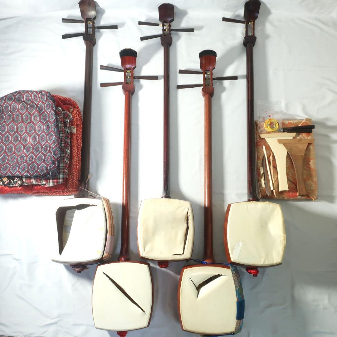 三味線 5本まとめセット 細棹 撥 駒 予備弦 付属