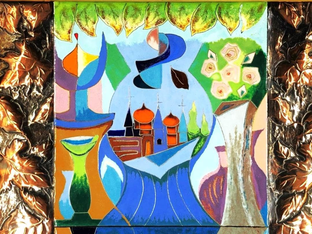 森規子 作 】 銀有線七宝 額装