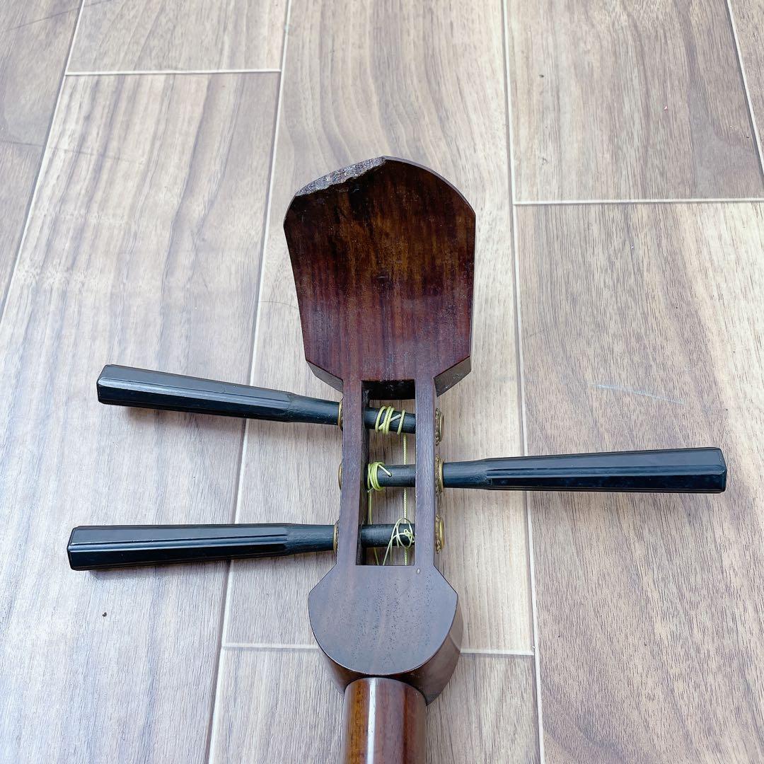 細棹 三味線 犬皮 平溝 丸打胴　花梨材