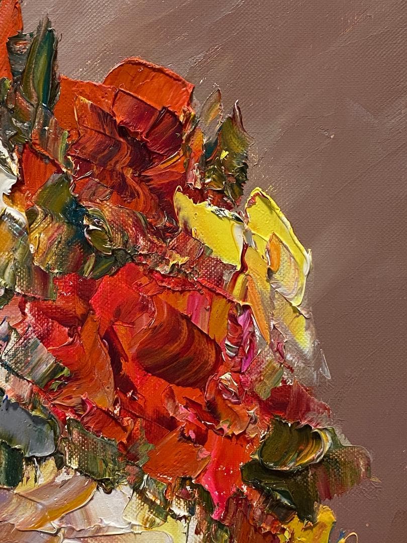 「真作」藤田邦明「バラ」静物画　油彩画　額装　サイン有り　F10号