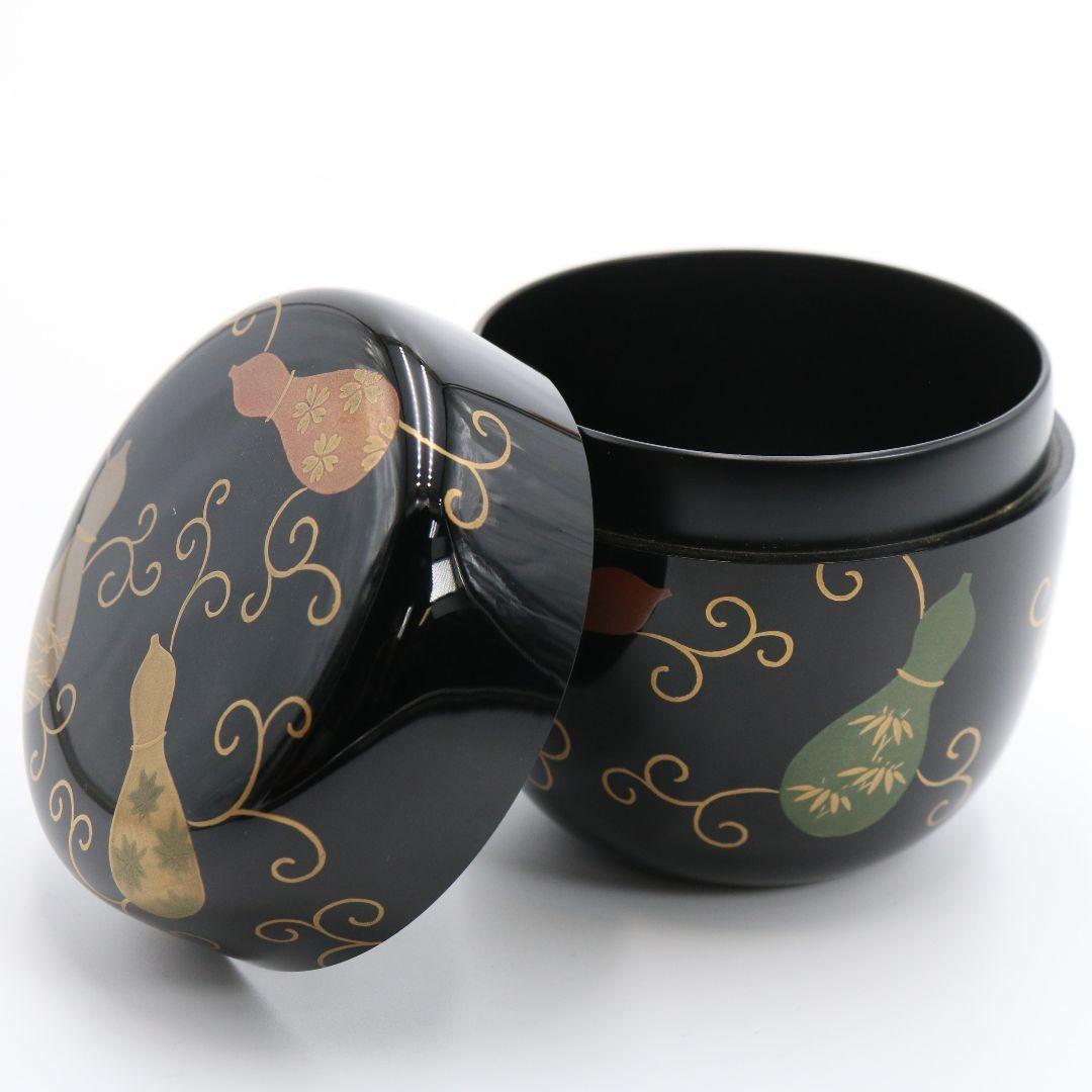 中村宗悦作 黒塗六瓢唐草蒔絵中棗 共箱共布 茶道具　C130　1F20