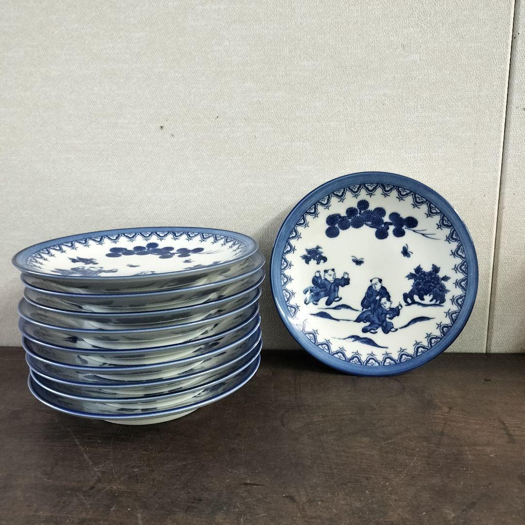 有田焼 鍋島華山 唐子絵柄 中皿10枚 昭和レトロ 和食器 割烹料理料亭
