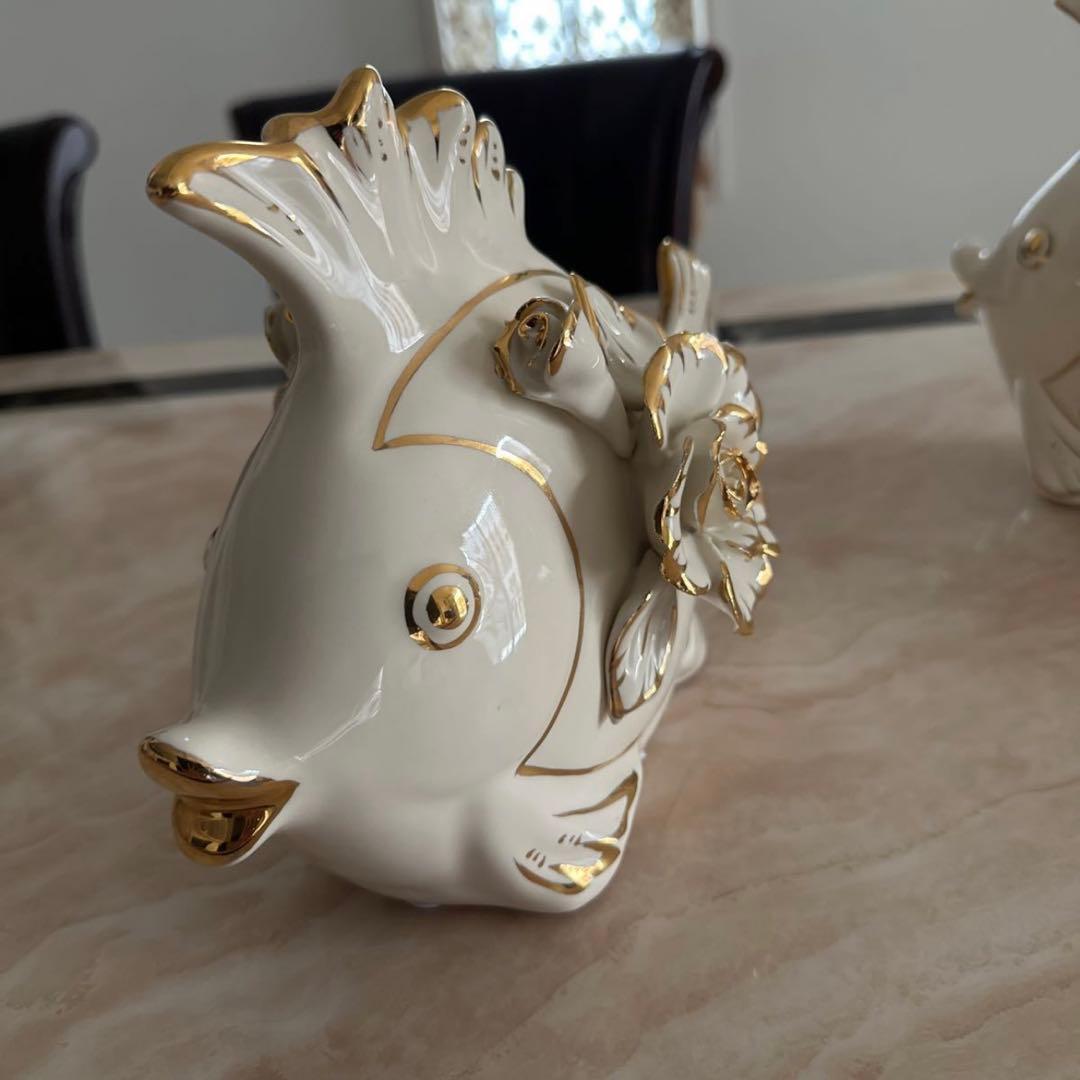 ＆ 【A0104】大型 陶磁器 金魚 縁起物 ペアセット 2体 ヨーロッパ豪華