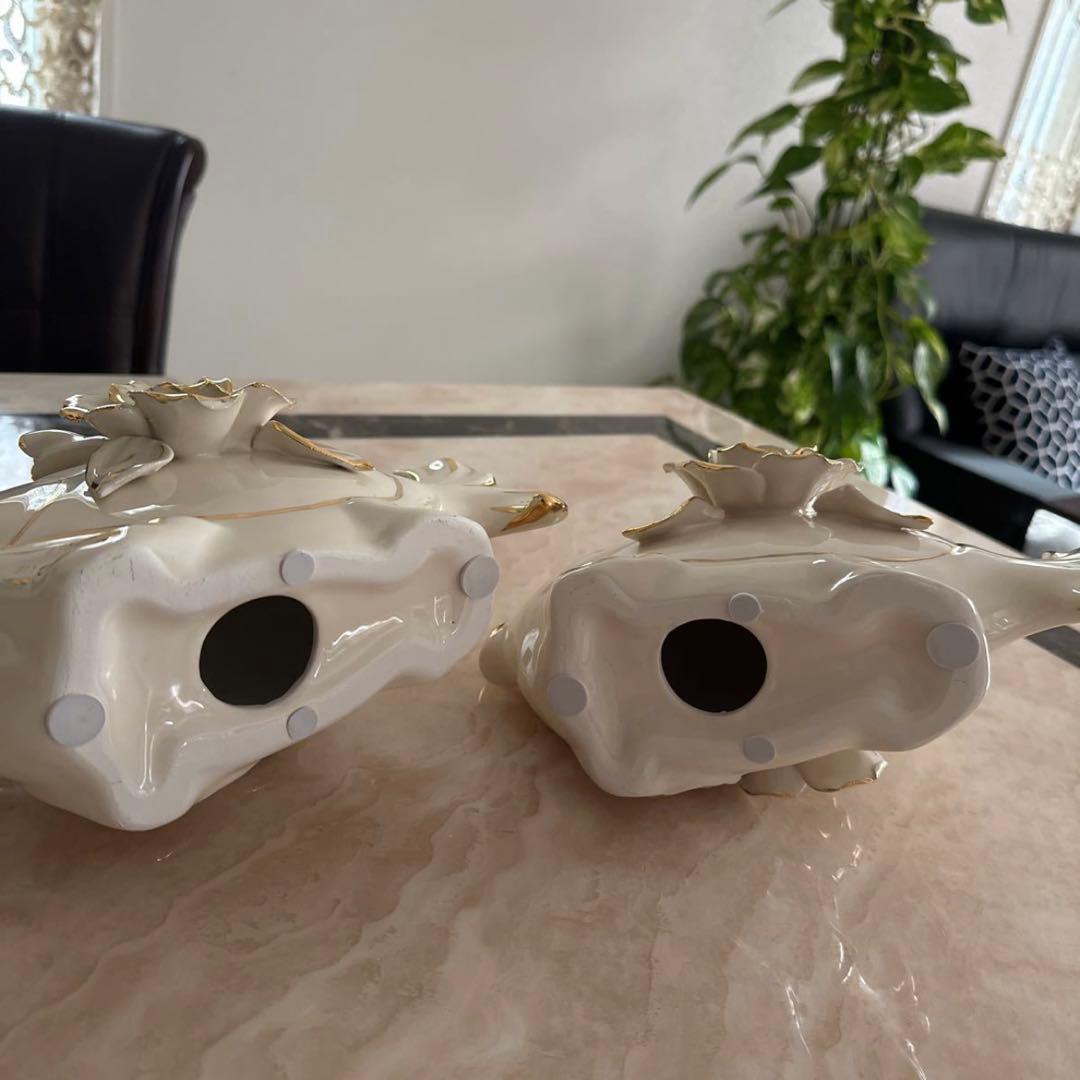 ＆ 【A0104】大型 陶磁器 金魚 縁起物 ペアセット 2体 ヨーロッパ豪華