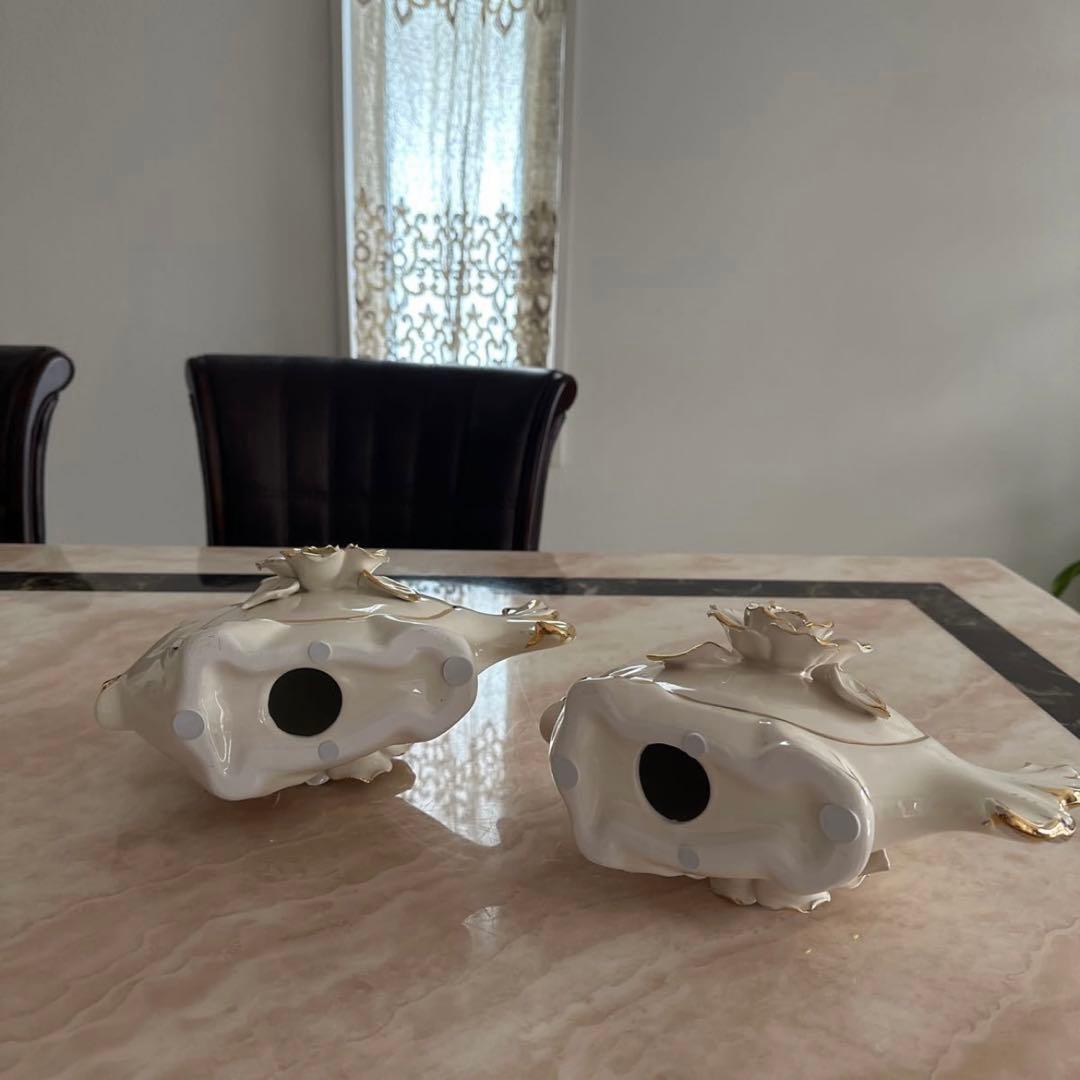 ＆ 【A0104】大型 陶磁器 金魚 縁起物 ペアセット 2体 ヨーロッパ豪華