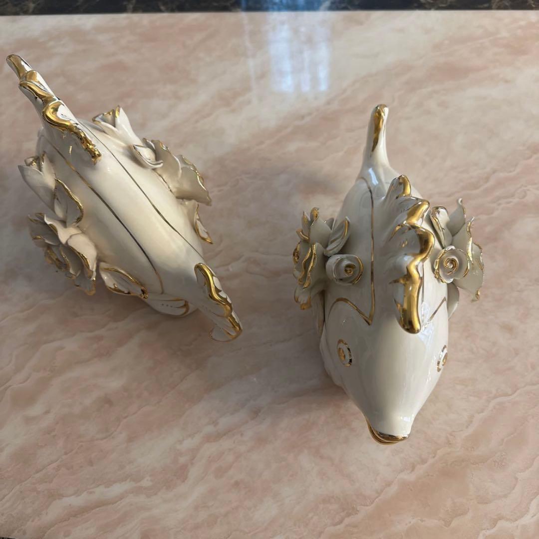 ＆ 【A0104】大型 陶磁器 金魚 縁起物 ペアセット 2体 ヨーロッパ豪華