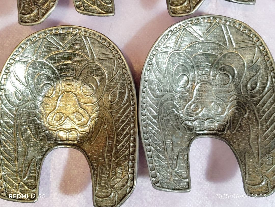 人間国宝】煎茶茶托 佐々木象堂写し 鬼瓦茶托 鋳銅製 5客揃 箱付黄布