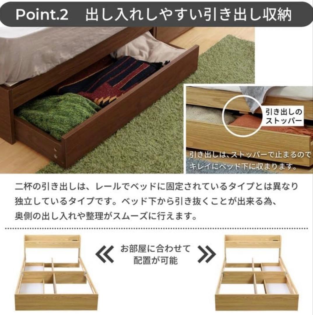 ダークグレー シングルベッド 引き出し収納