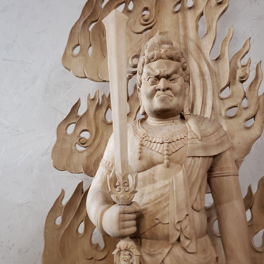 Ｂフライデー　極上魔除け仏像★楠材 不動明王立像二尺立★ 約117cm