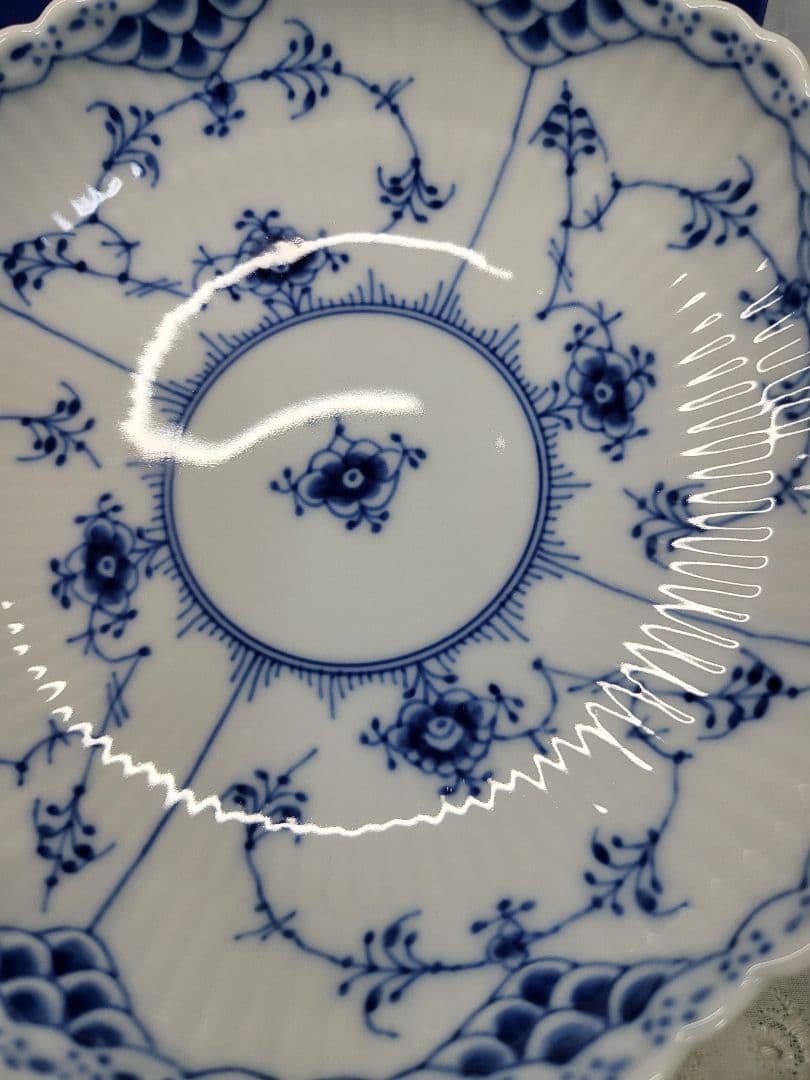 未使用✨ロイヤルコペンハーゲン ブルーフルーテッド ケーキディッシュ 足付 深皿