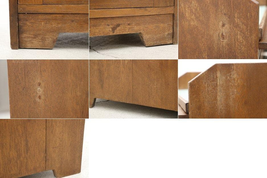 レトロ ラワン無垢材 トレー付き キャビネット 脇机 引き出し 花台 電話台