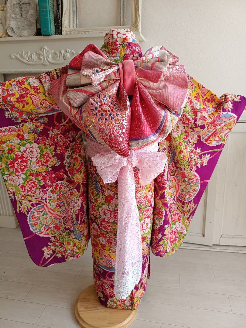 専用です☆アンティーク紫　百花繚乱着物と作り帯☆七五三