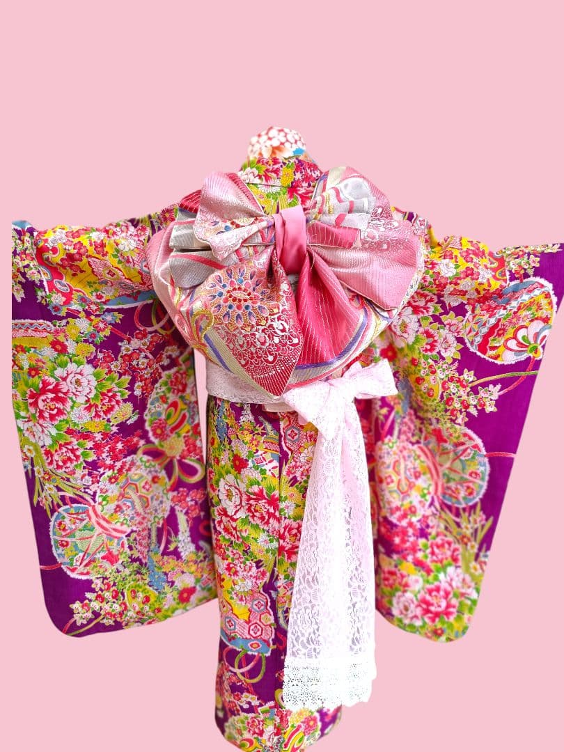 専用です☆アンティーク紫　百花繚乱着物と作り帯☆七五三