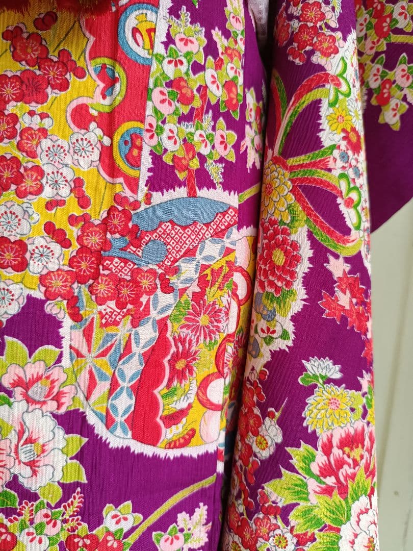 専用です☆アンティーク紫　百花繚乱着物と作り帯☆七五三