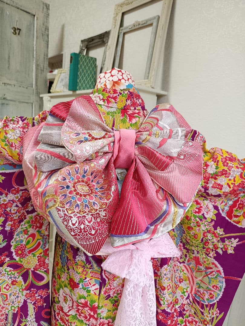 専用です☆アンティーク紫　百花繚乱着物と作り帯☆七五三