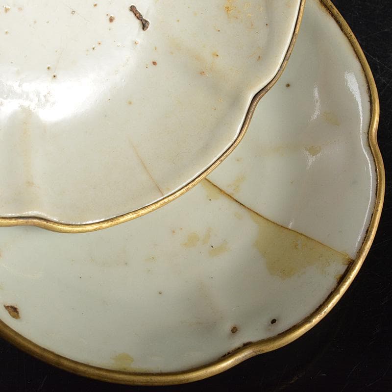 中国 徳化窯 白磁 銅覆輪 輪花皿 四客 V R7320 - メルカリ