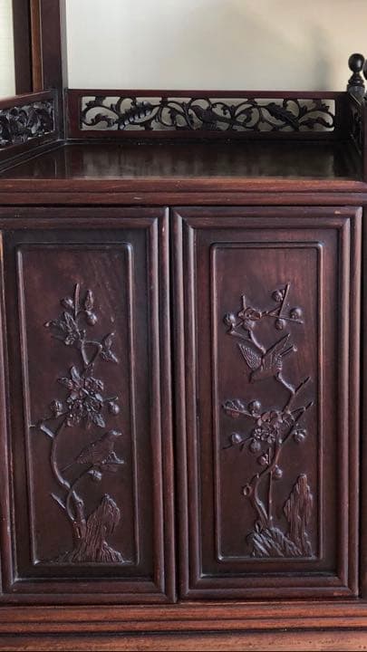 【美品】紫檀家具　清代紫檀茶箪笥 透かし彫り飾り棚 古董品