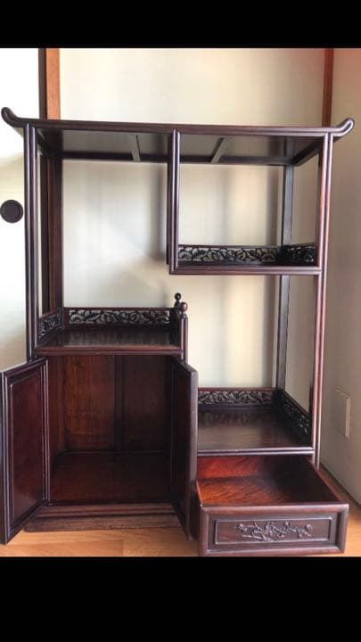 【美品】紫檀家具　清代紫檀茶箪笥 透かし彫り飾り棚 古董品