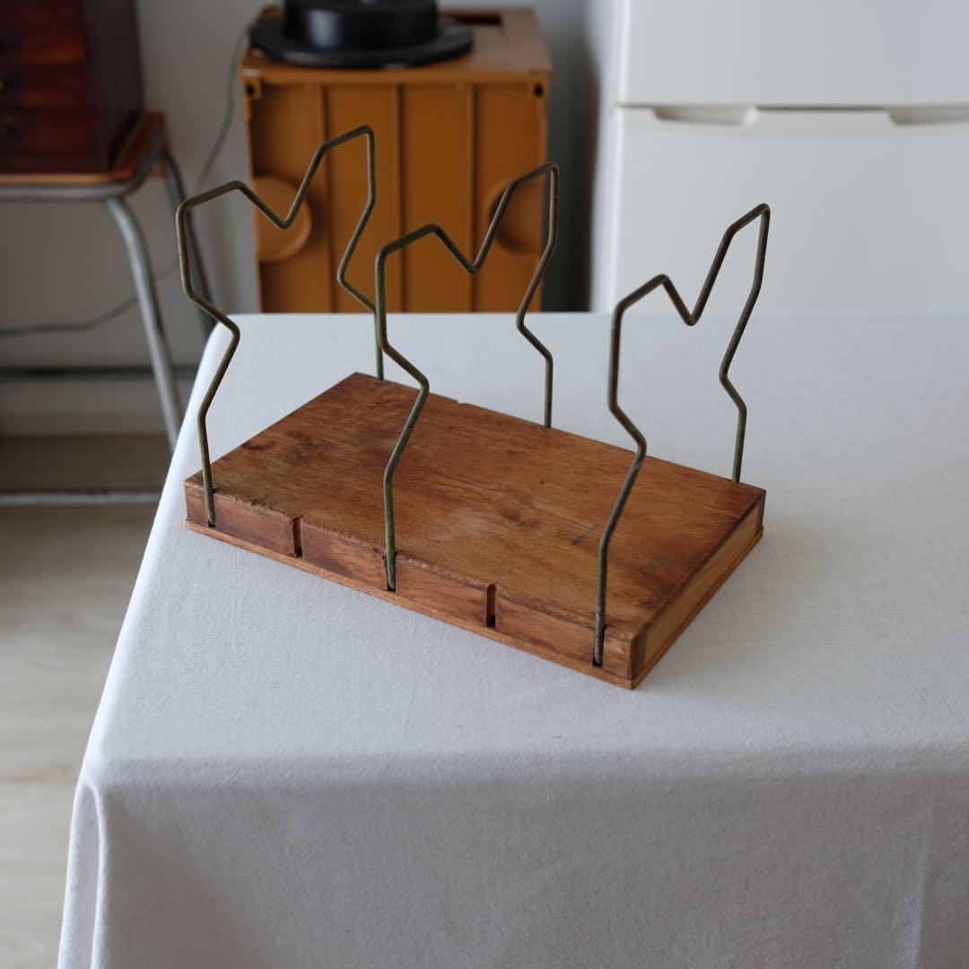 昭和前期 日本古道具 可動式ブックスタンド オーク材 台座付き 分解調整可