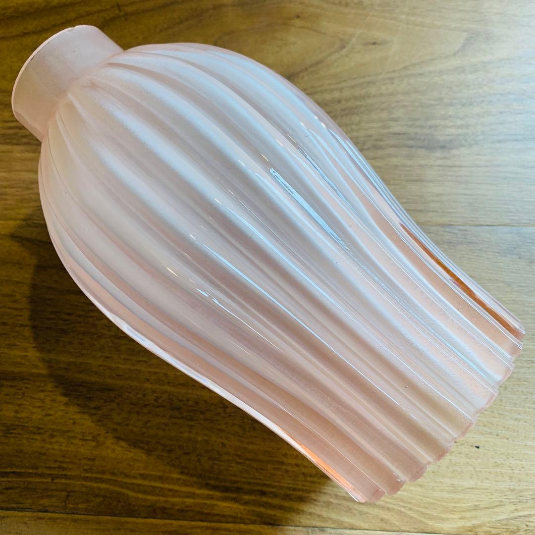 昭和レトロ 気泡 ランプシェード 電傘 電笠 乳白 すりガラス ピンク