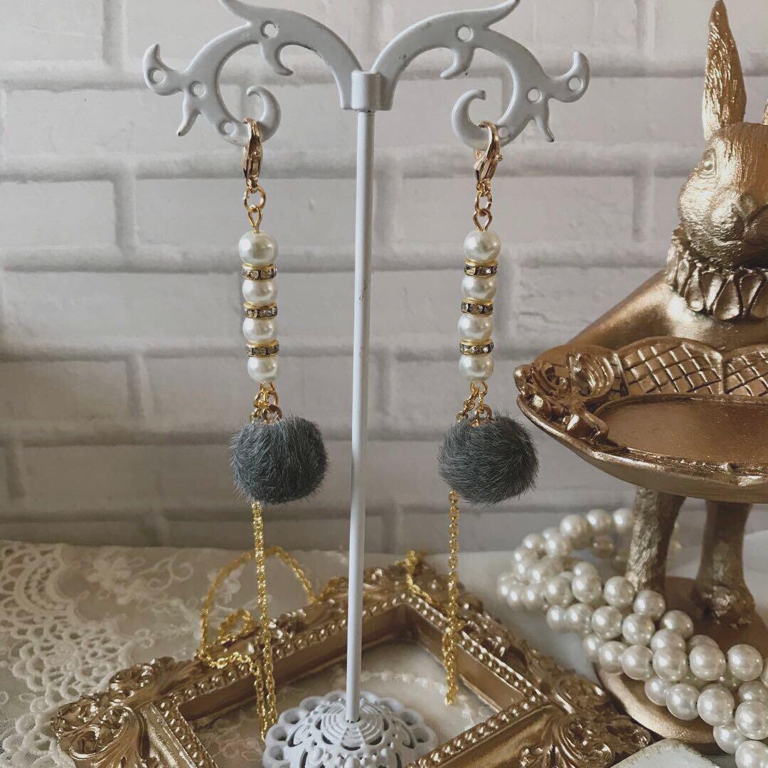 ♪587❤️ マスクチェーン　パール　ファー　ファーボール　ハンドメイド　秋冬