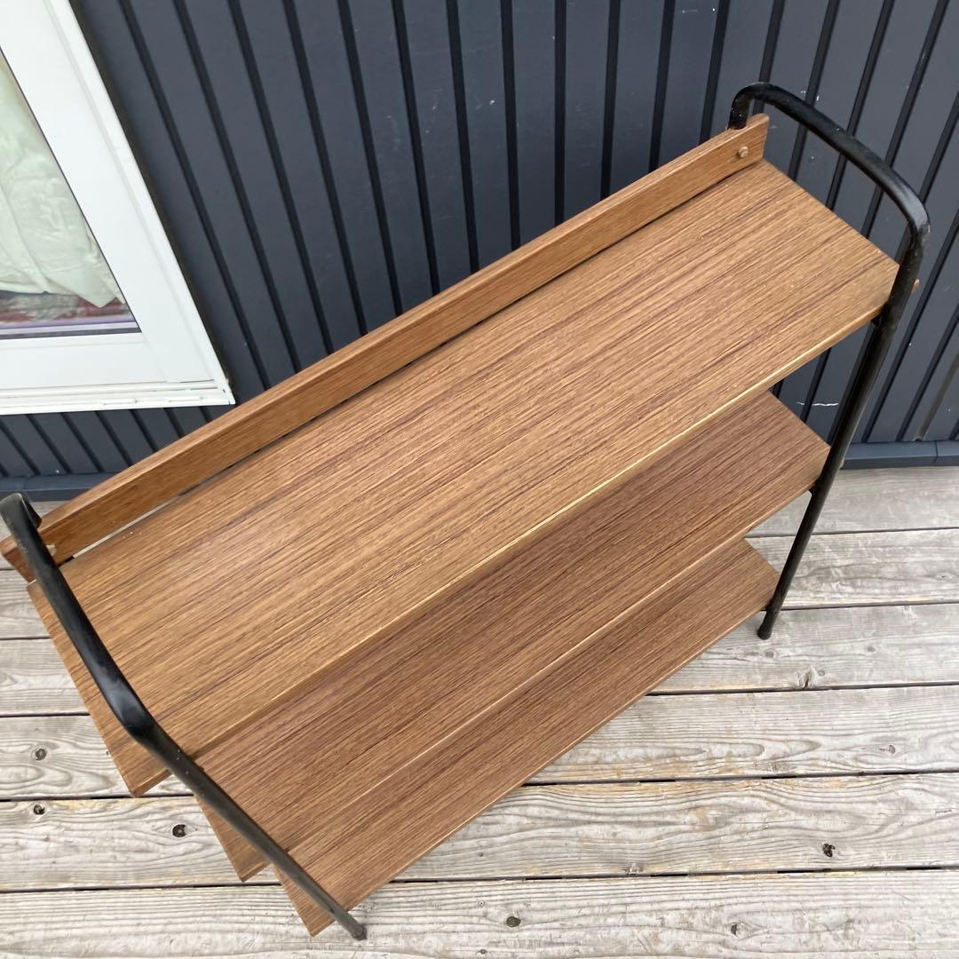 昭和レトロ ミッドセンチュリー 木目柄スチールラック オープンラック 本棚飾り棚