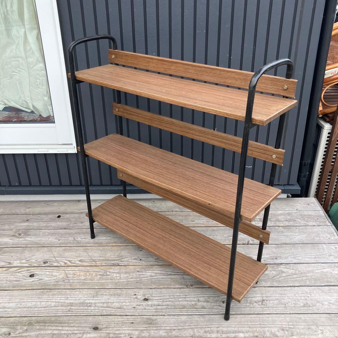 昭和レトロ ミッドセンチュリー 木目柄スチールラック オープンラック 本棚飾り棚