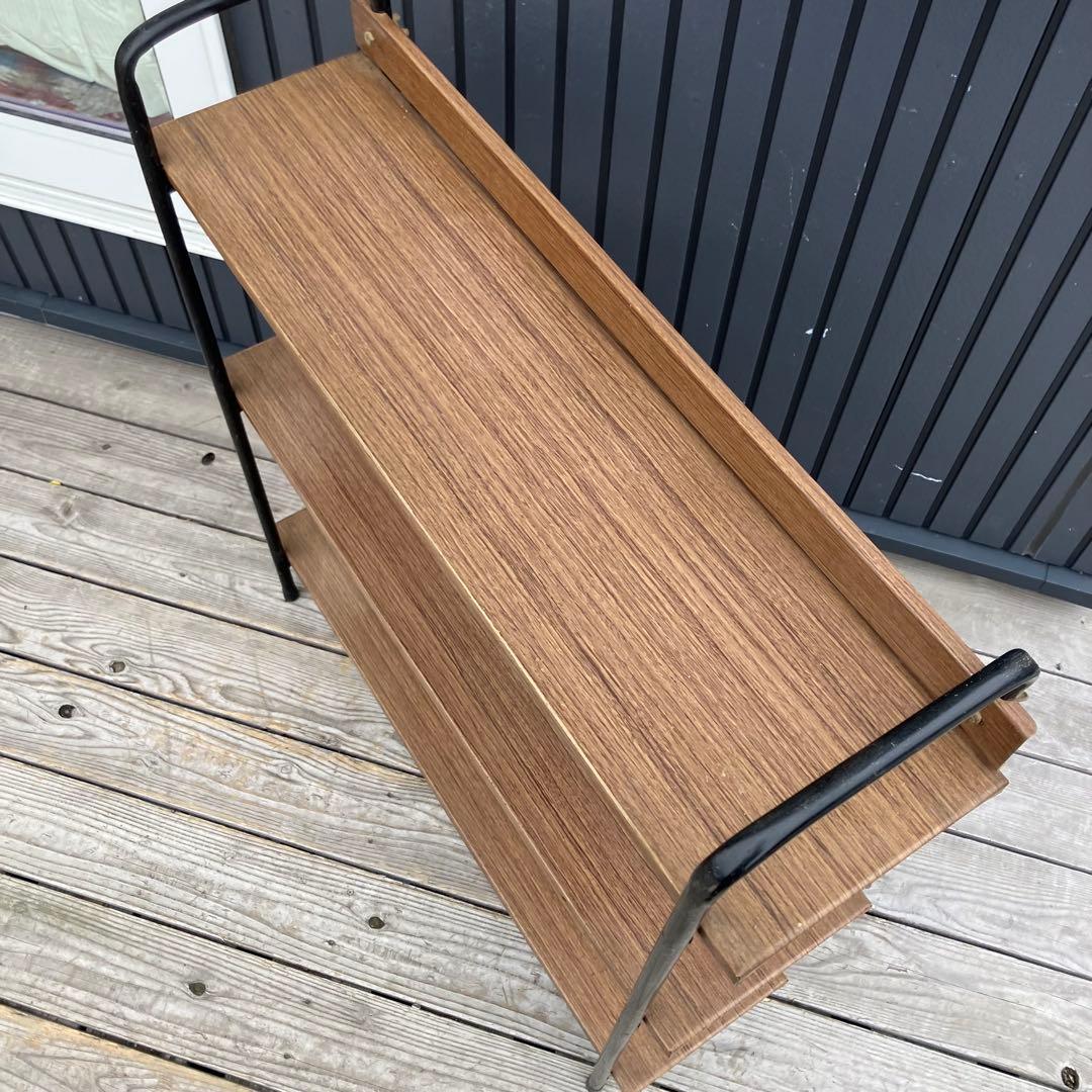 昭和レトロ ミッドセンチュリー 木目柄スチールラック オープンラック 本棚飾り棚