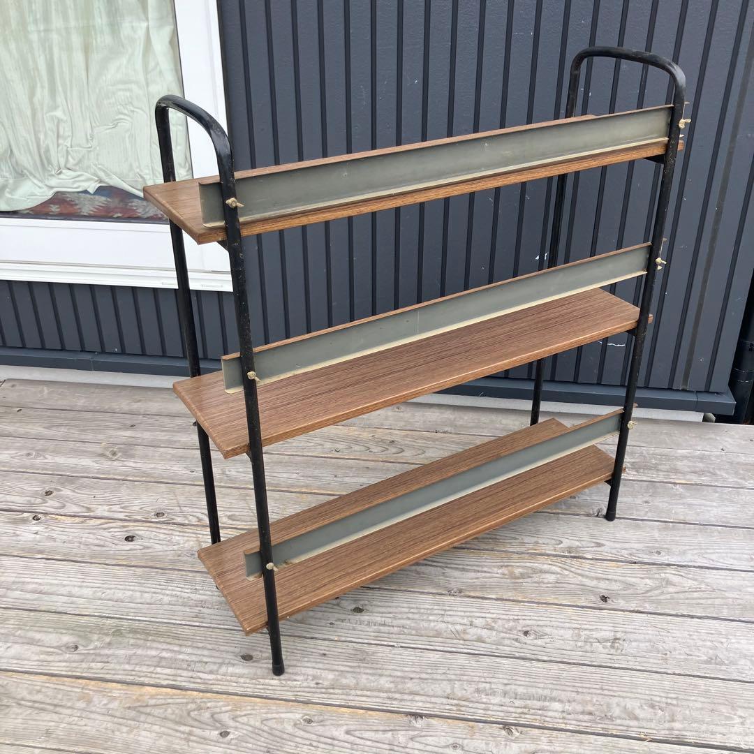 昭和レトロ ミッドセンチュリー 木目柄スチールラック オープンラック 本棚飾り棚