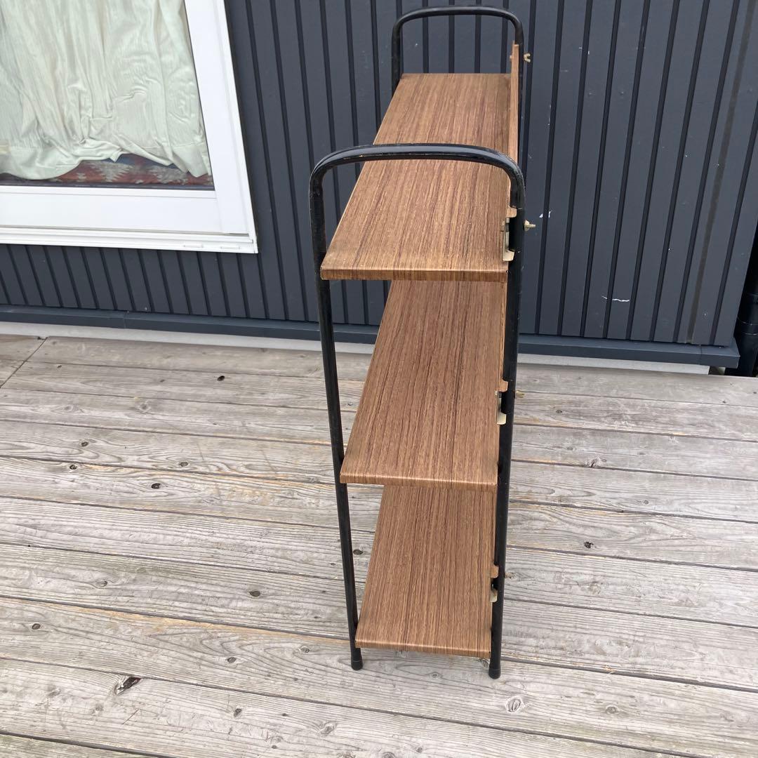 昭和レトロ ミッドセンチュリー 木目柄スチールラック オープンラック 本棚飾り棚