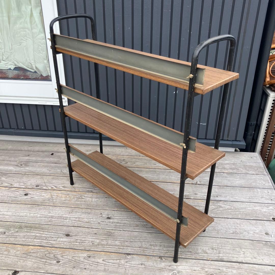 昭和レトロ ミッドセンチュリー 木目柄スチールラック オープンラック 本棚飾り棚