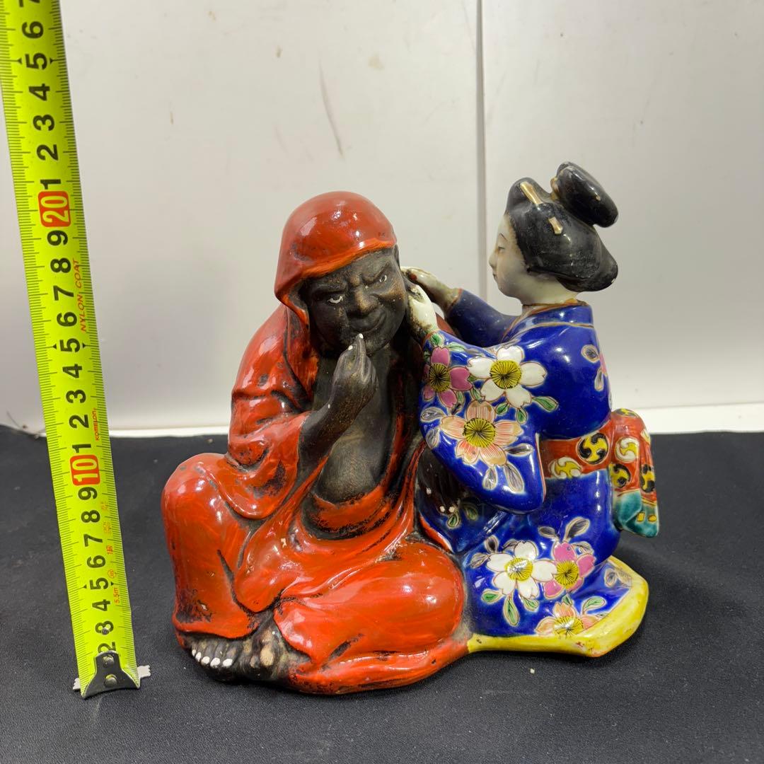 九谷焼　古九谷　和装美人　達磨の耳かき像　明治期？　置物　飾り物　時代物