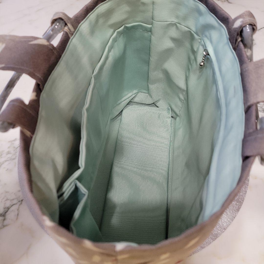 〈セール品〉小紋生地リメイク　持ち手　グレーアクリルハンドル　バッグ㊸