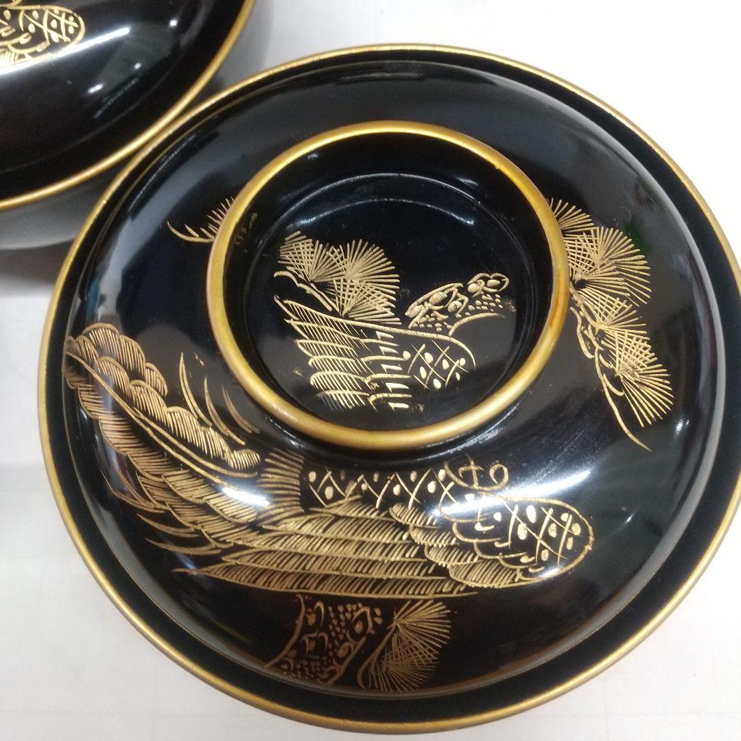 [現品限り]川連漆器 沈金蒔絵吸い物椀 黒漆 5客