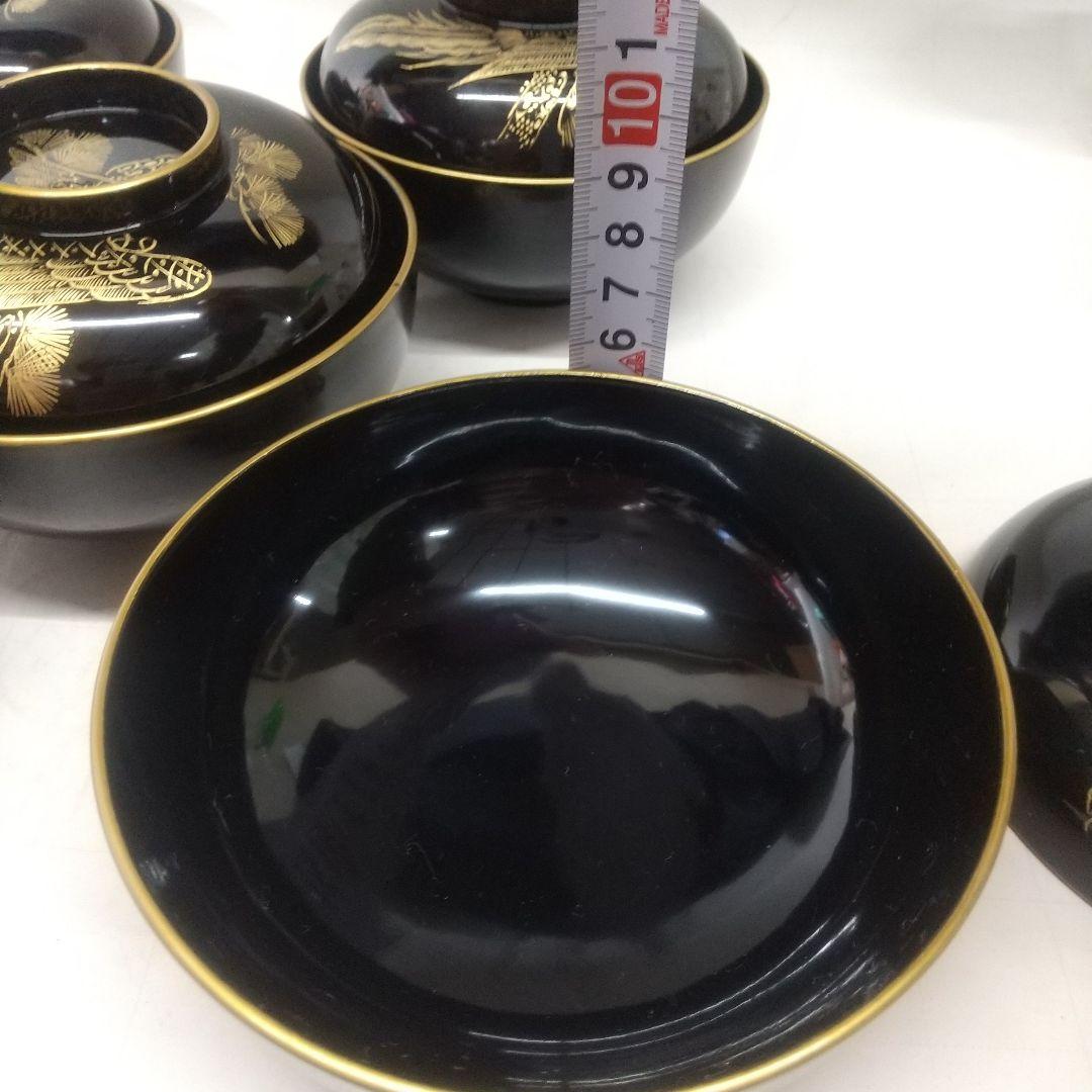 [現品限り]川連漆器 沈金蒔絵吸い物椀 黒漆 5客