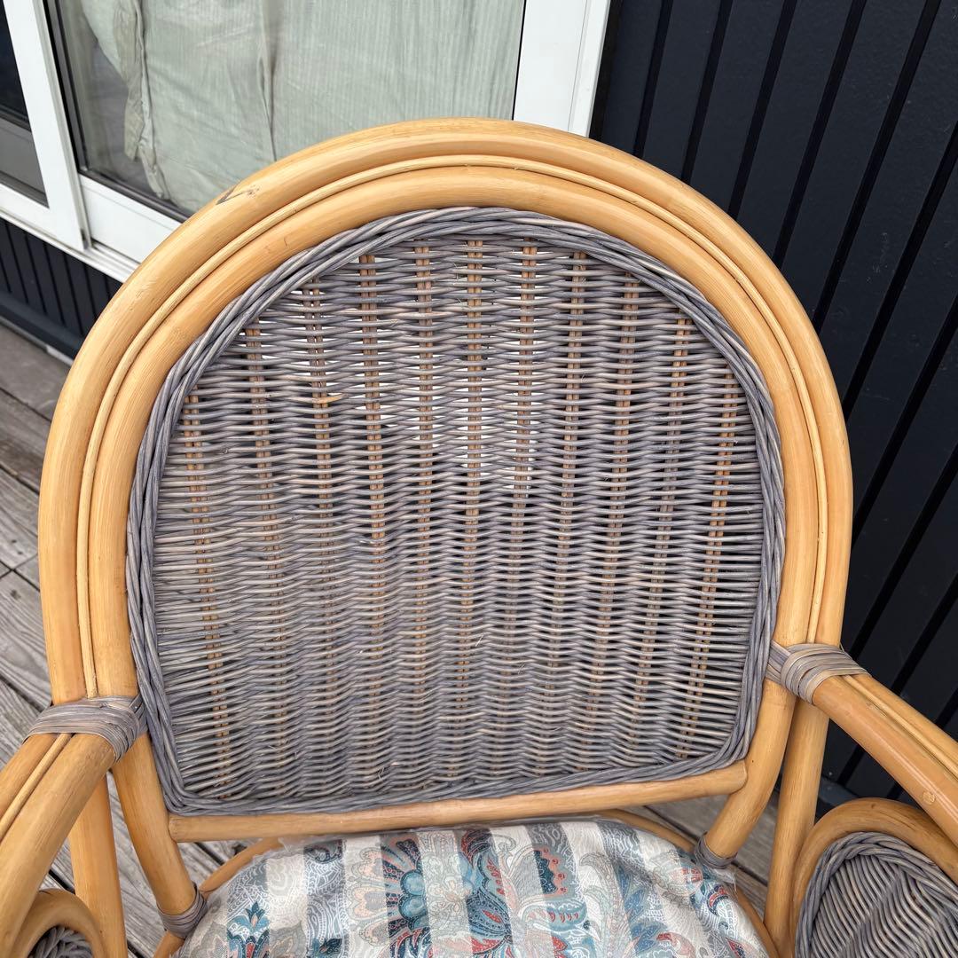 昭和レトロ 籐家具 ラタン アームチェア 回転式座椅子 花柄ペイズリー