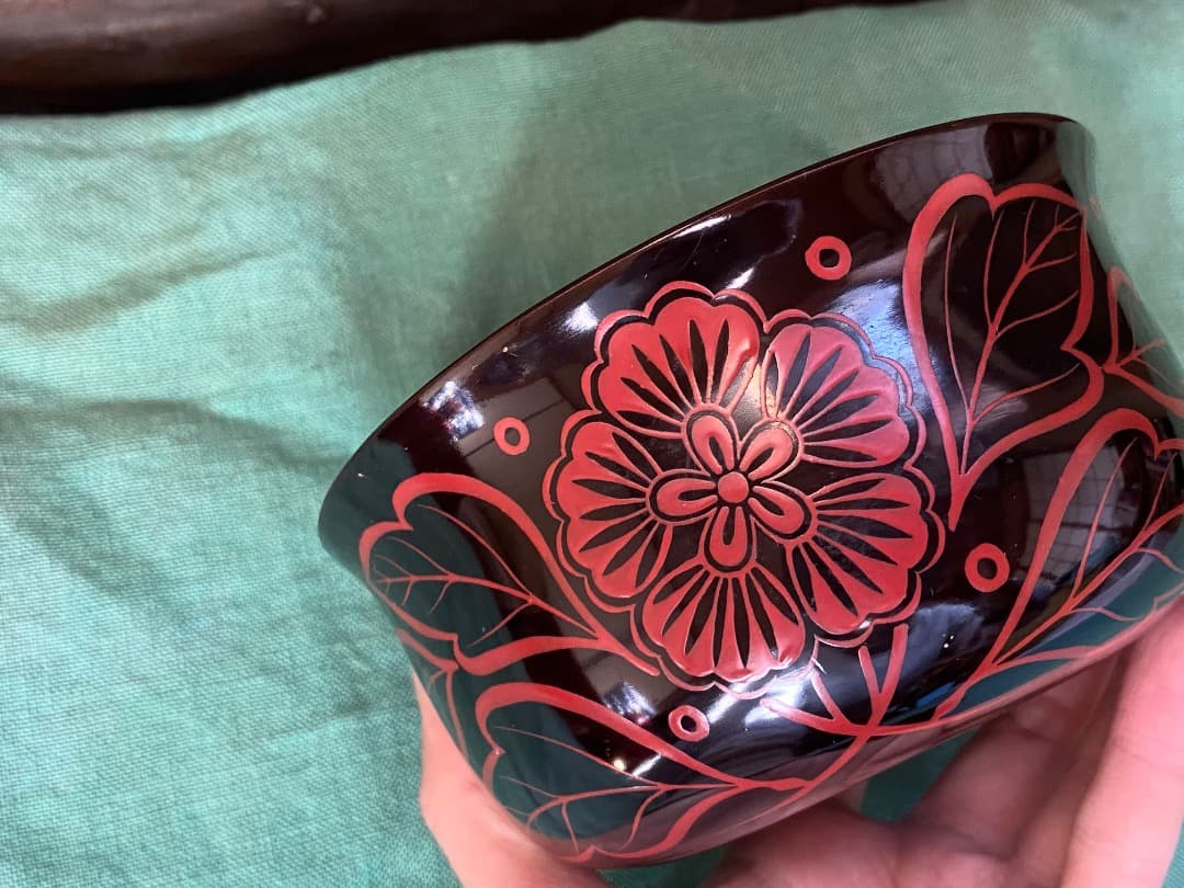 能登蔵出し 時代物 吉野塗 扶養手 蓋付 大椀 2客セット /漆器椀 懐石 正月