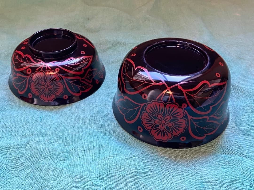 能登蔵出し 時代物 吉野塗 扶養手 蓋付 大椀 2客セット /漆器椀 懐石 正月