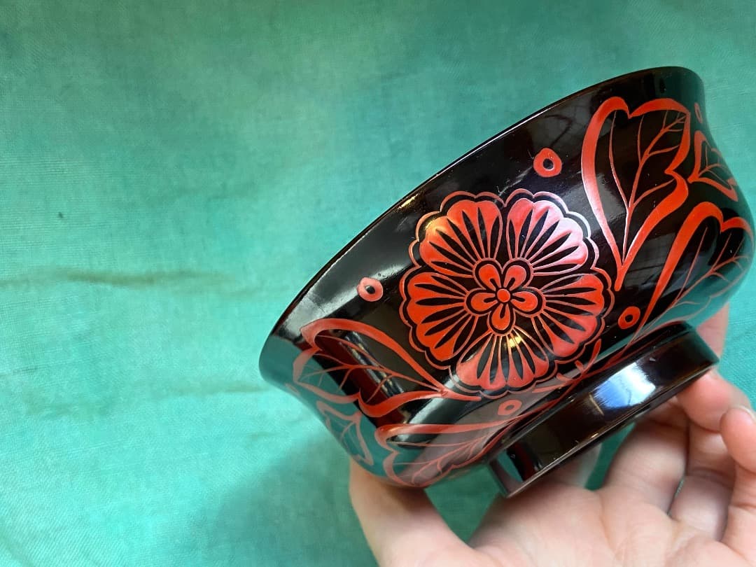 能登蔵出し 時代物 吉野塗 扶養手 蓋付 大椀 2客セット /漆器椀 懐石 正月