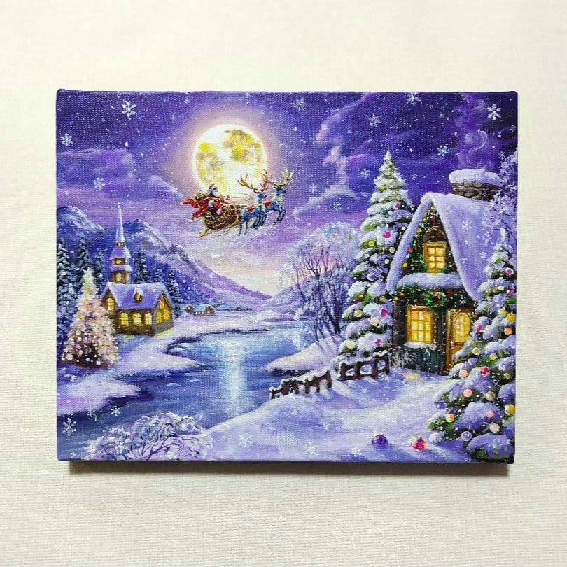 ぷ*あ様 【雪の降る夜】アクリル画 F3 風景画 絵画