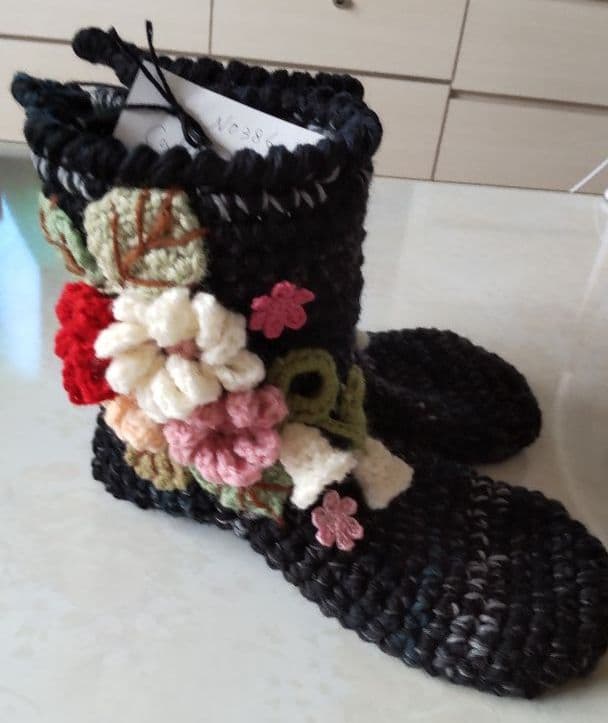 №386毛糸靴下、ルームシューズ、ハンドメイド