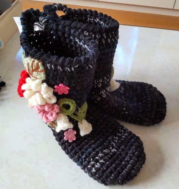 №386毛糸靴下、ルームシューズ、ハンドメイド