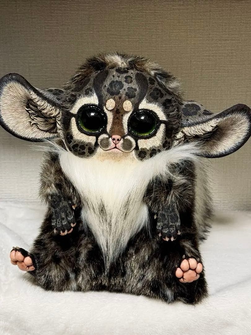 アートドール ハンドメイド 幻獣 海外作家 稲荷キツネ 山猫柄 ぬいぐるみ 人形