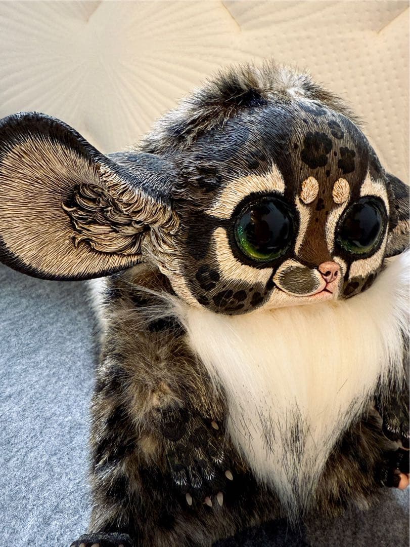 アートドール ハンドメイド 幻獣 海外作家 稲荷キツネ 山猫柄 ぬいぐるみ 人形