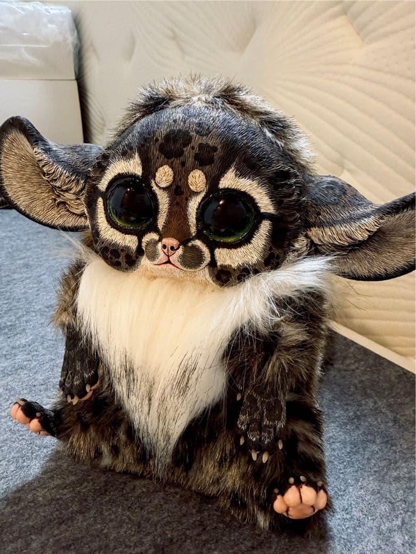 アートドール ハンドメイド 幻獣 海外作家 稲荷キツネ 山猫柄 ぬいぐるみ 人形